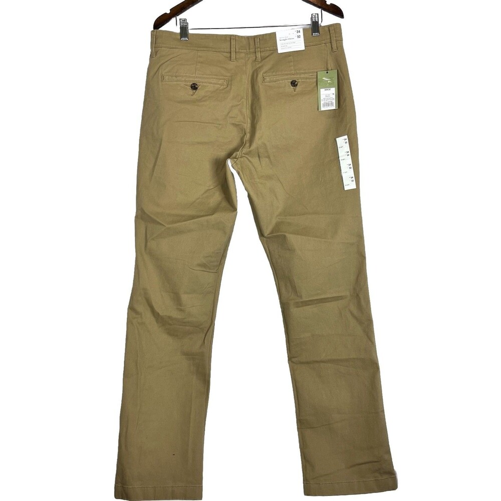 Men’s Khaki Straight Chino Pants 34x32 Stretch Casual Classic Fit - Picture 2 of 15